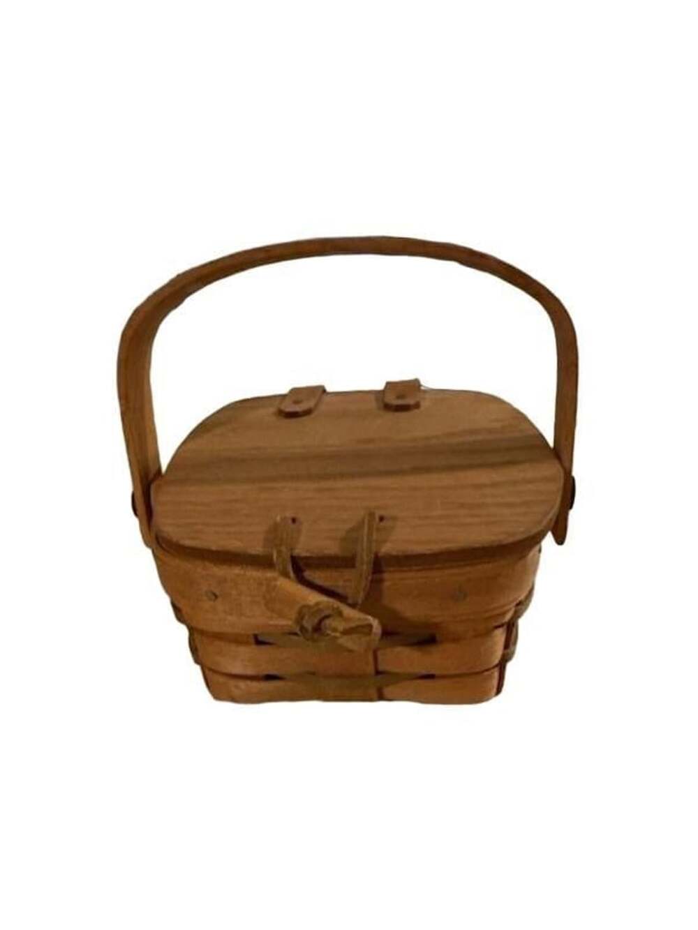 Longaberger 1990 Shamrock Basket Wooden Handle And Lid Toggle Close